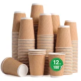100 pack 12oz kraft ripple wall paper cup