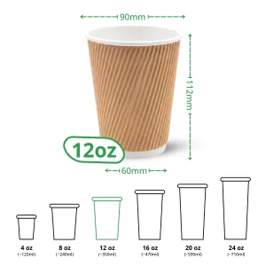 12oz kraft ripple wall paper cup specs